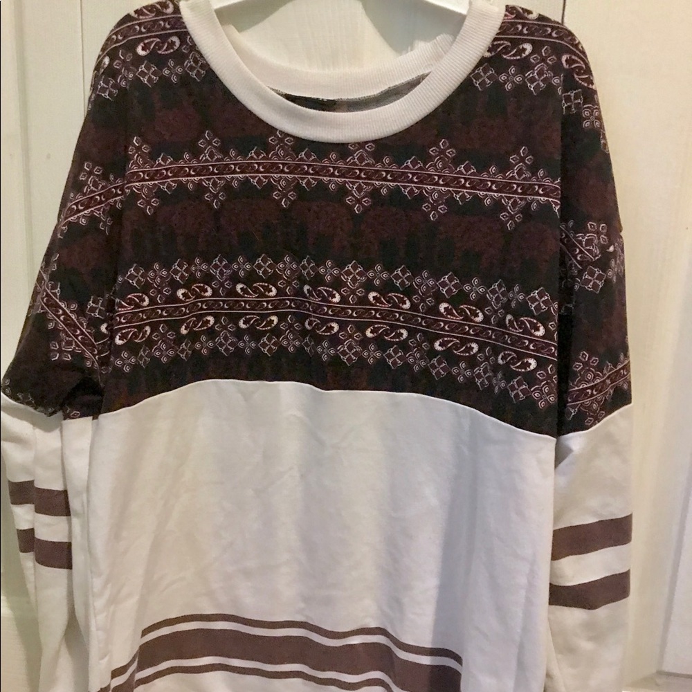 Burgundy and white long sleeve with patterned top